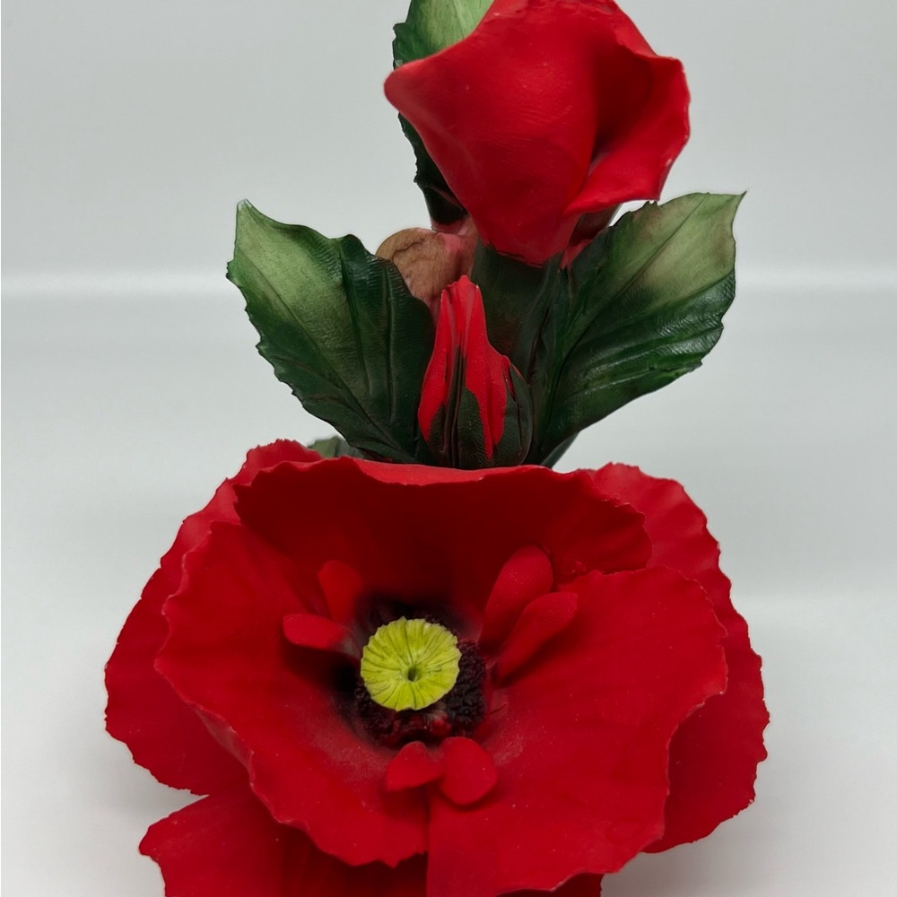Capodimonte Porcelain Red Rose w 2 Rose Buds~-CARLOS
SAVASTANO ~Made In Italy